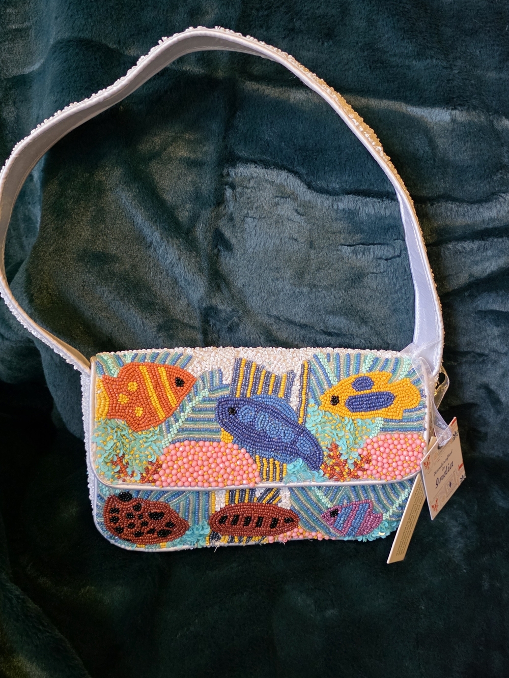 Beaded Fish Motif Shoulder Bag - Multicolor